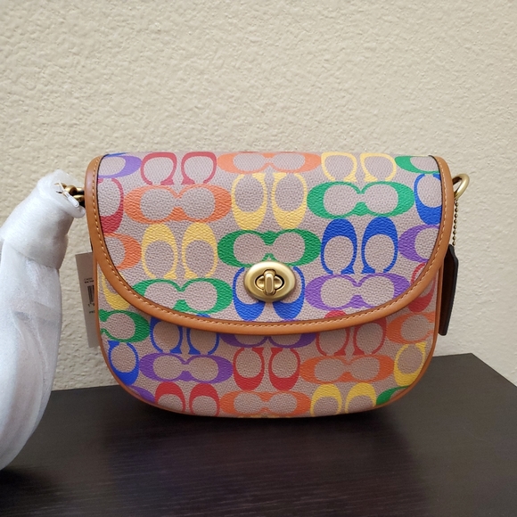 Coach Willow Saddle Bag In Rainbow Signature Canvas - Picture 7 of 12